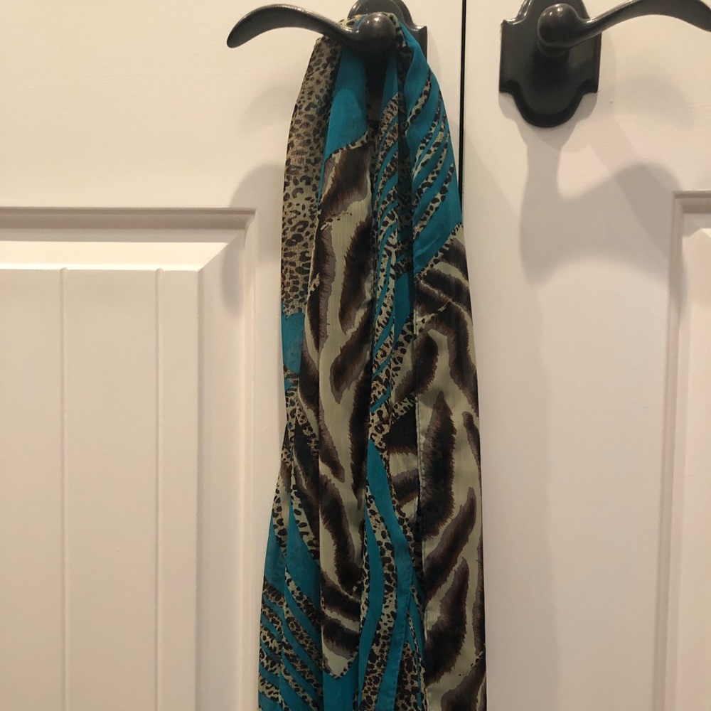 Turquoise and cheetah print scarf